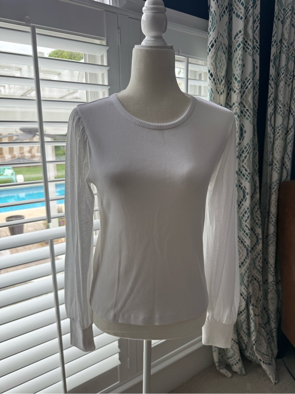 Women's NWT Madewell White Ribbed Mixed Media Long-Sleeve Top Suze Medium
